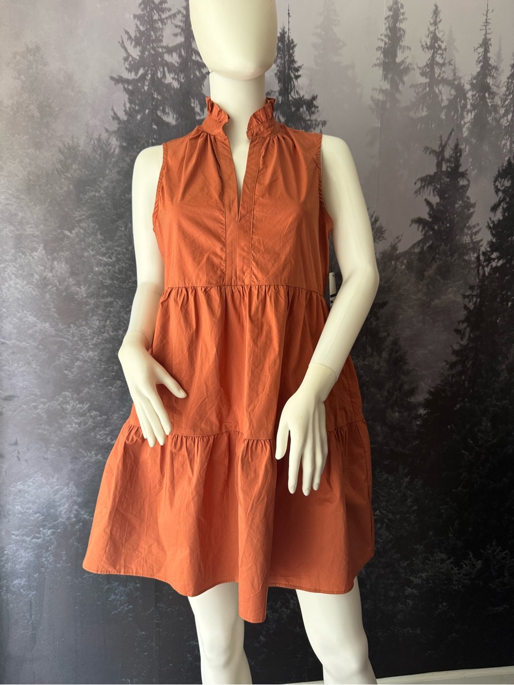 Olivaceous Tiered Ruffle Neck Mini Dress in Rust - Picture 4 of 10